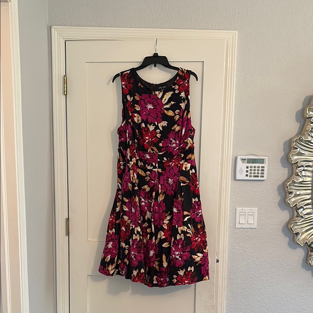 City Chic Black and Purple Fit and Flare Midi Dress